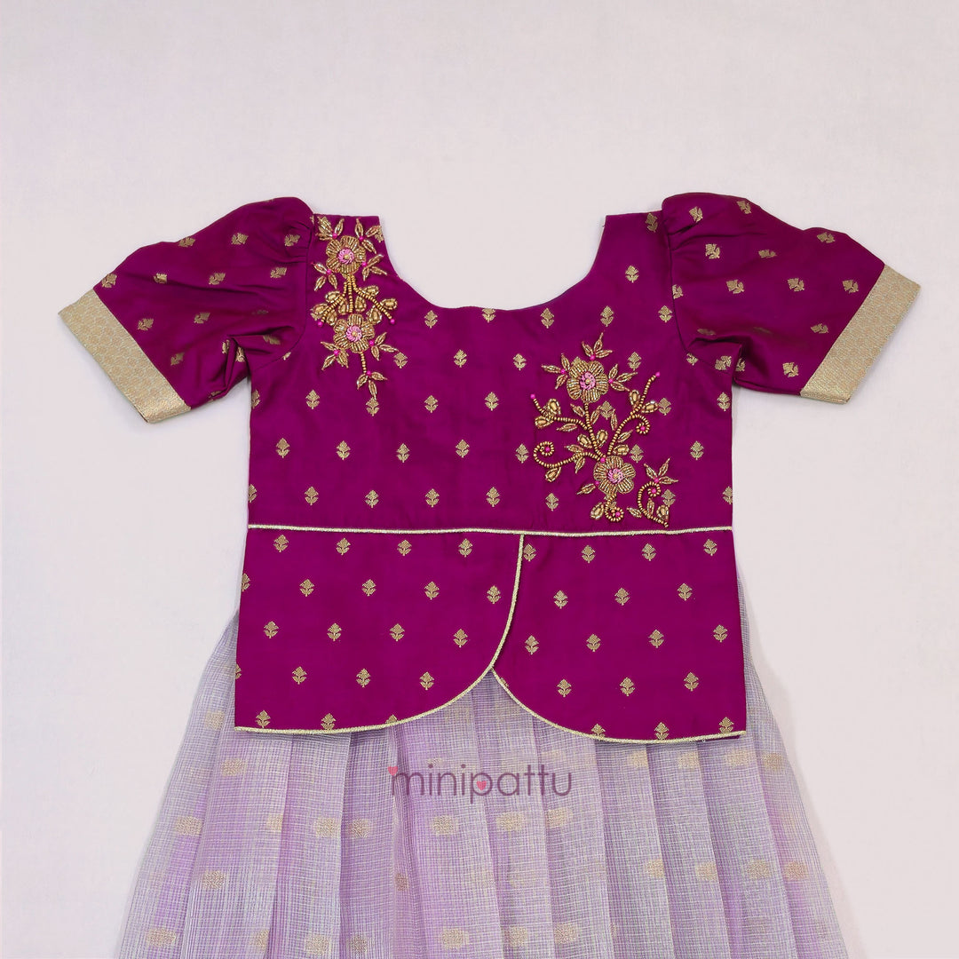Deepali - Magenta Lavender Pattu Pavadai Minipattu