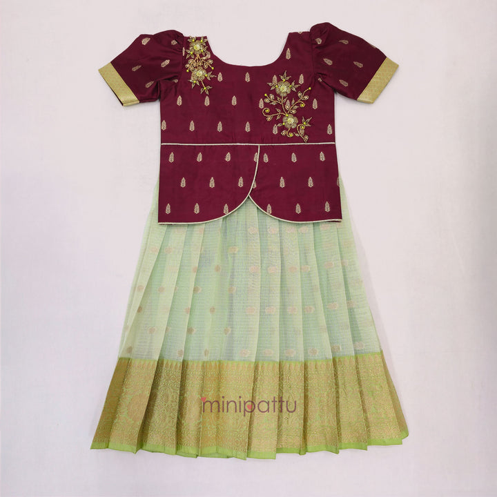 Deepali - Maroon Green Pattu Pavadai Minipattu
