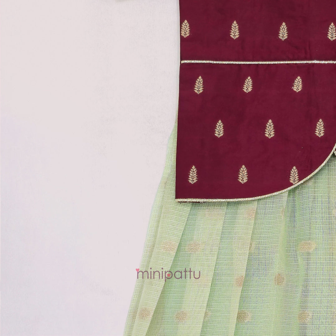 Deepali - Maroon Green Pattu Pavadai Minipattu