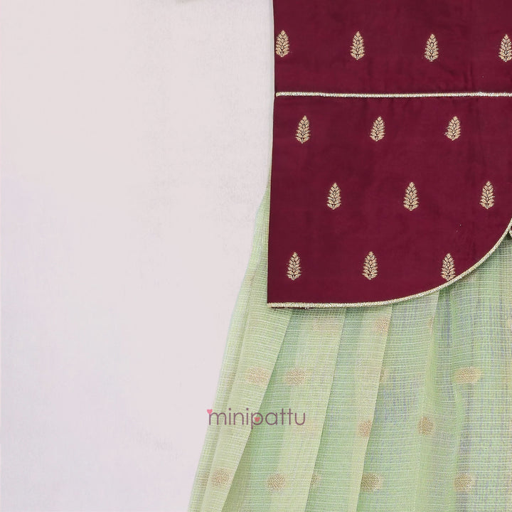 Deepali - Maroon Green Pattu Pavadai Minipattu