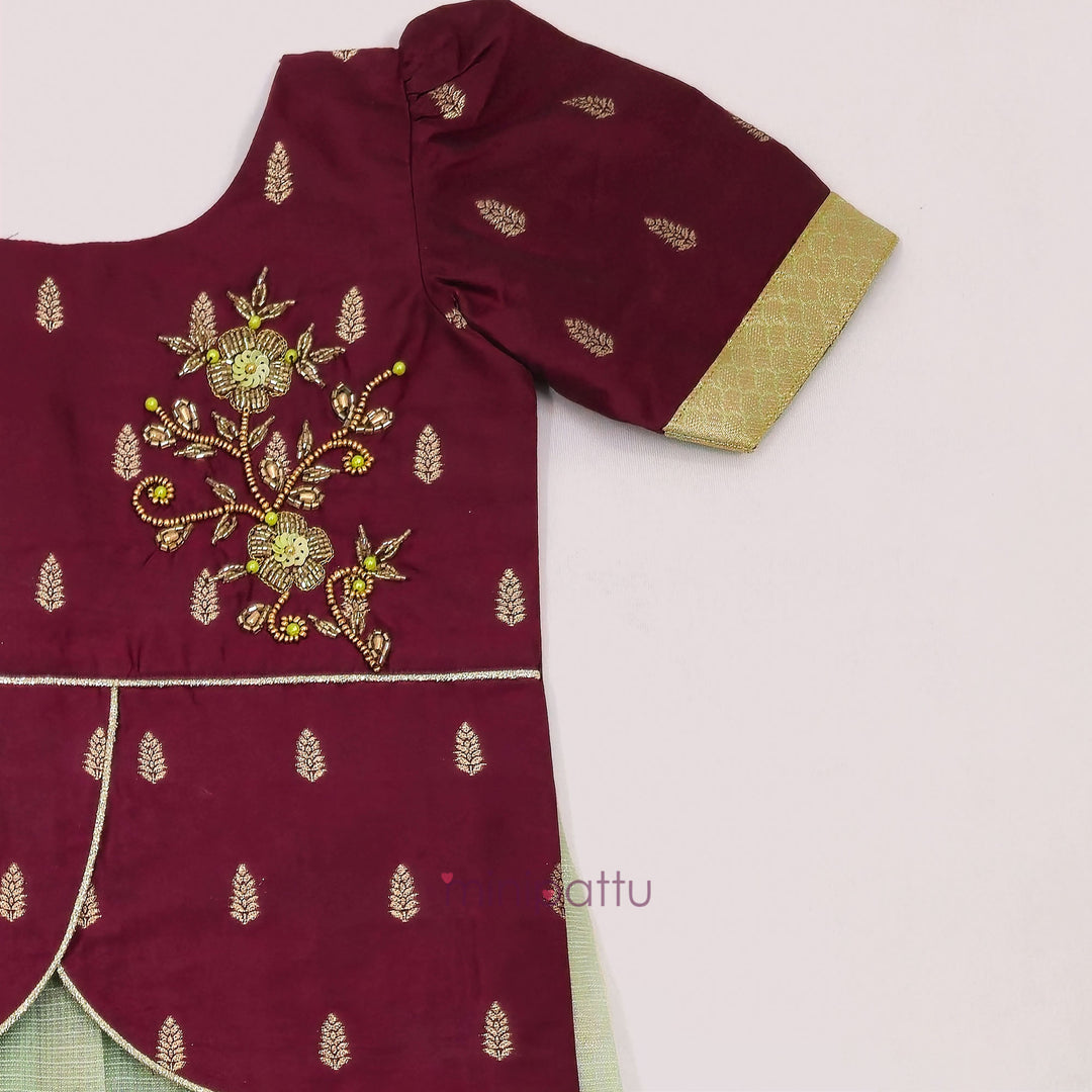 Deepali - Maroon Green Pattu Pavadai Minipattu