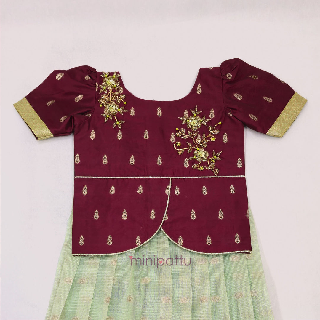 Deepali - Maroon Green Pattu Pavadai Minipattu