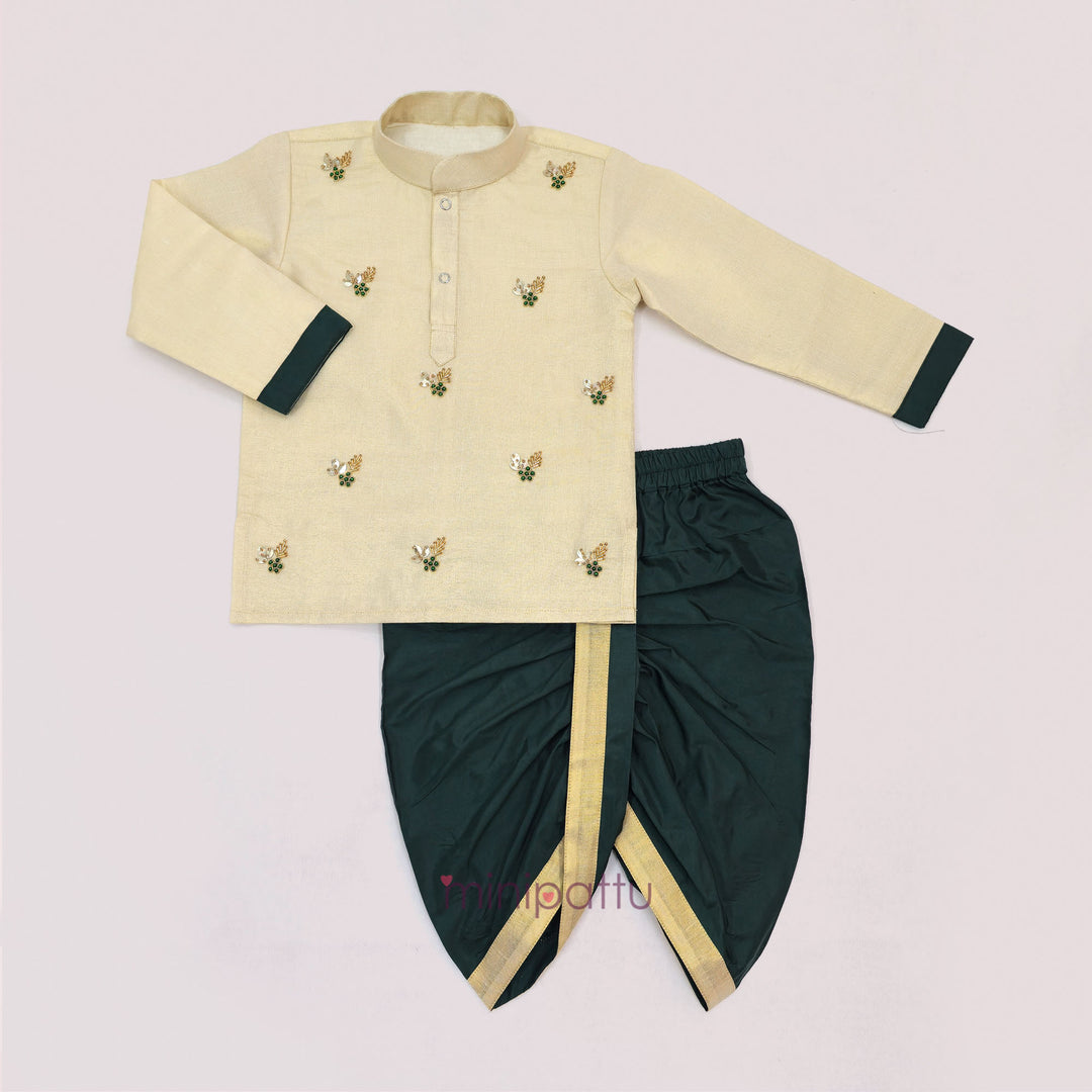 Sarvesh - Halfwhite Green Tissue Kurta & Dhoti set