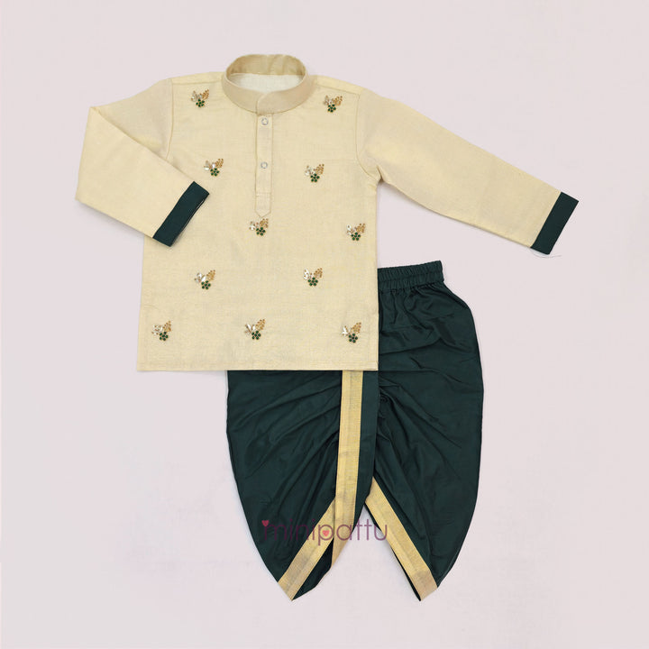 Sarvesh - Halfwhite Green Tissue Kurta & Dhoti set