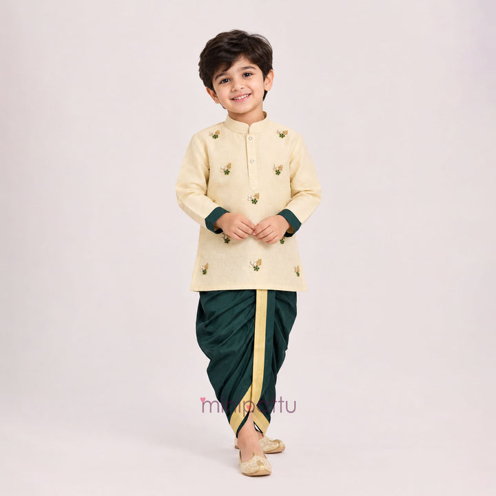 Sarvesh - Halfwhite Green Tissue Kurta & Dhoti set