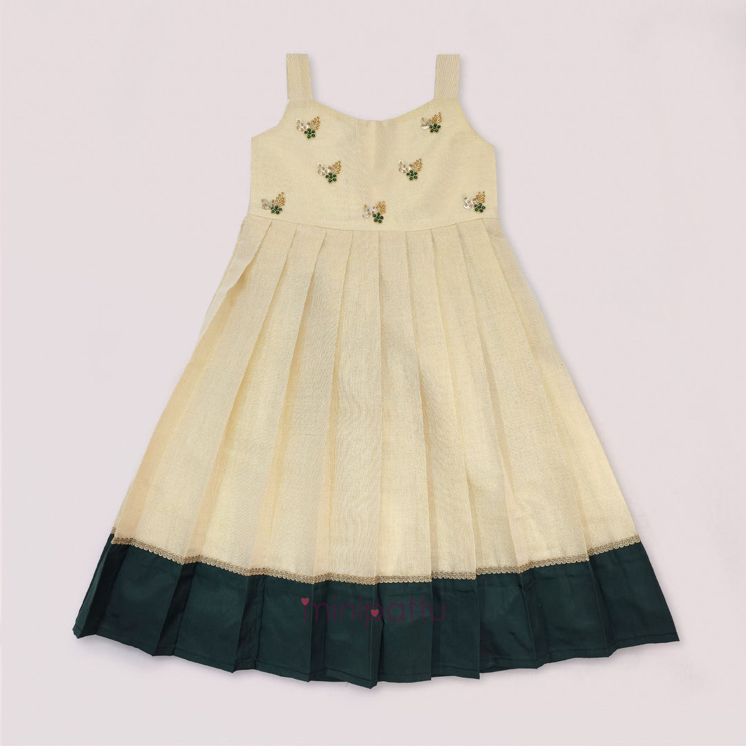 Samaira - Halfwhite Green Tissue Frock Minipattu