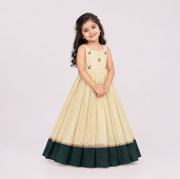 Samaira - Halfwhite Green Tissue Frock Minipattu