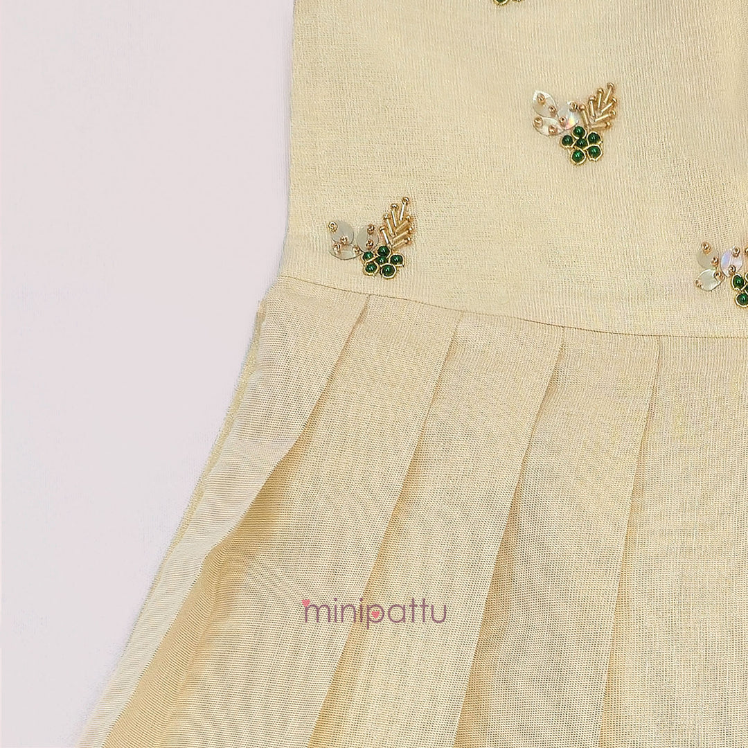 Samaira - Halfwhite Green Tissue Frock Minipattu