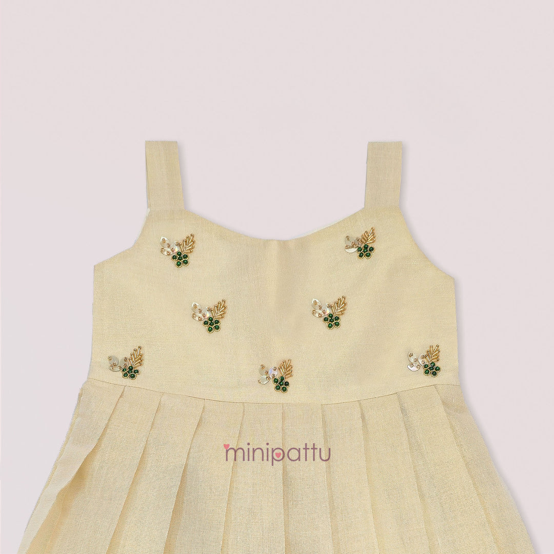 Samaira - Halfwhite Green Tissue Frock Minipattu
