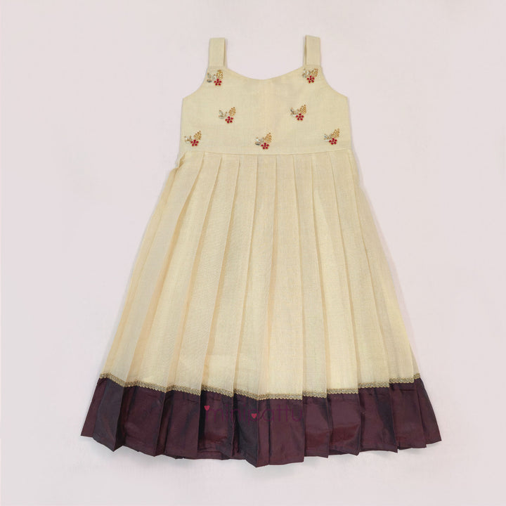 Samaira - Halfwhite Maroon Tissue Frock Minipattu