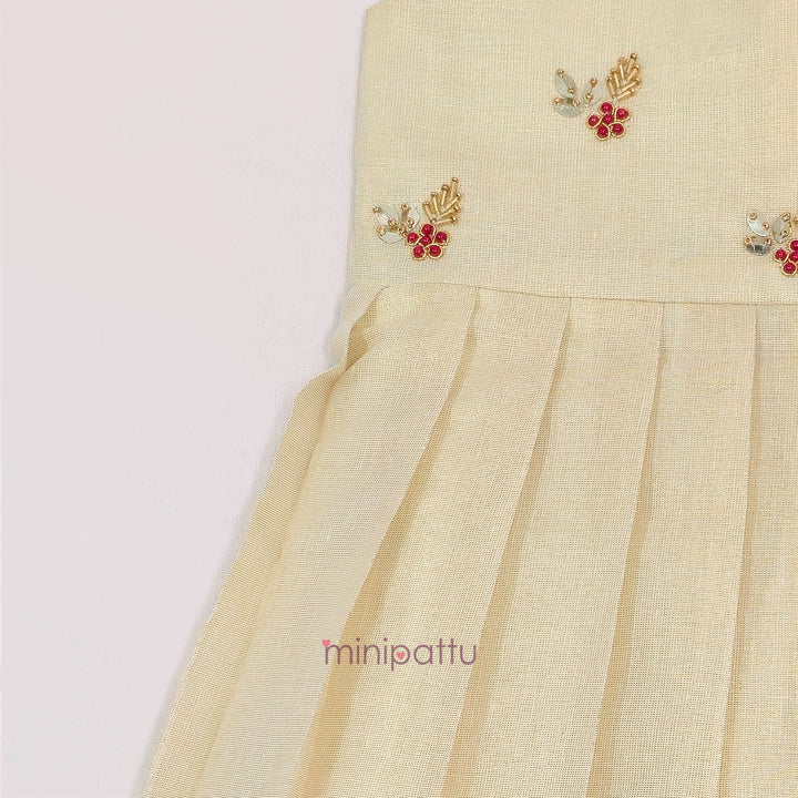Samaira - Halfwhite Maroon Tissue Frock Minipattu