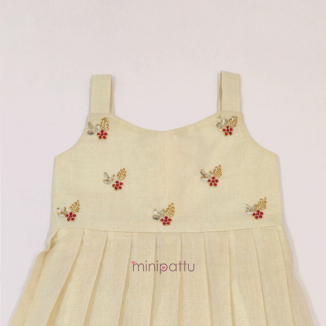 Samaira - Halfwhite Maroon Tissue Frock Minipattu