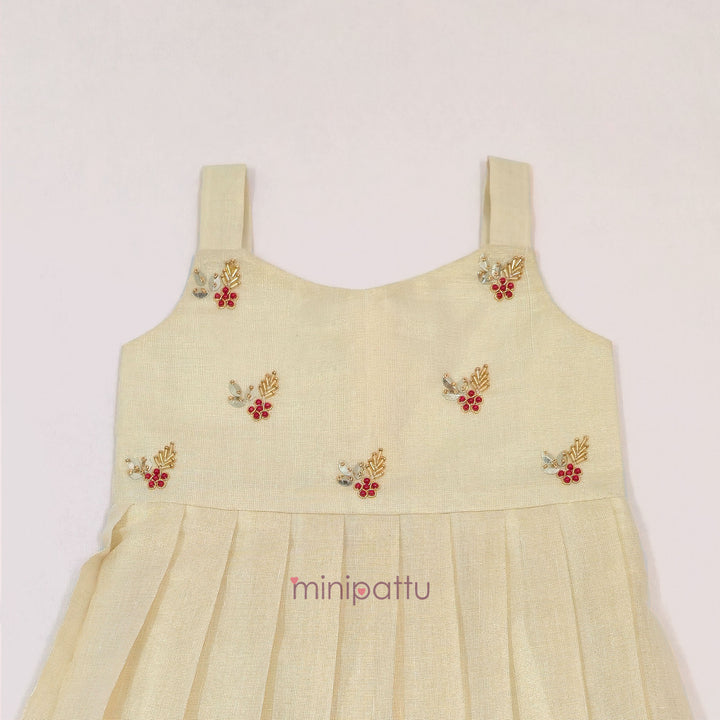 Samaira - Halfwhite Maroon Tissue Frock Minipattu