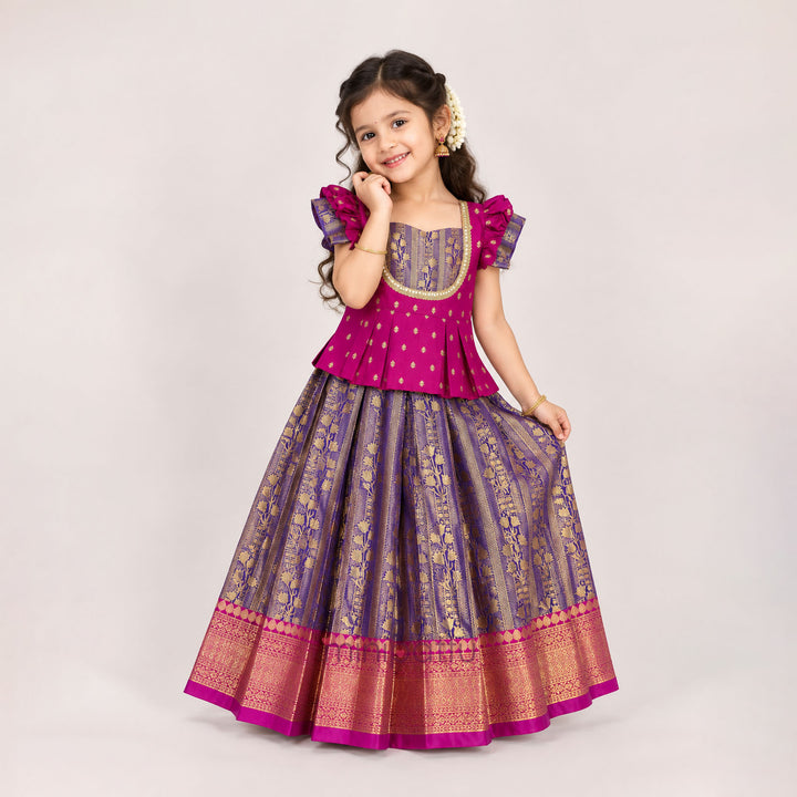 Tanuja - Magenta Violet Pattu Pavadai Minipattu
