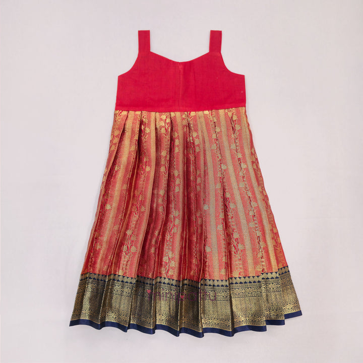 Tanuja - Navy Blue Maroon Pattu Pavadai Minipattu