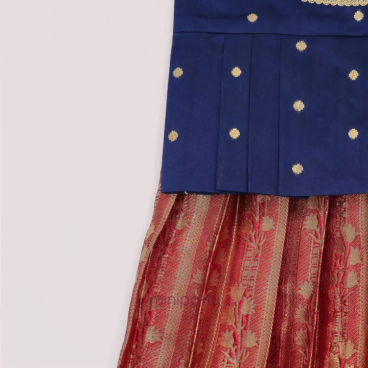 Tanuja - Navy Blue Maroon Pattu Pavadai Minipattu
