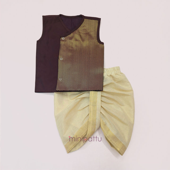Yadhav - Brown Jabla Set Minipattu