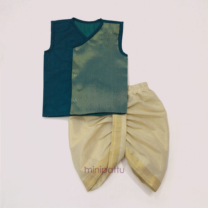 Yadhav - Teal Jabla Set Minipattu