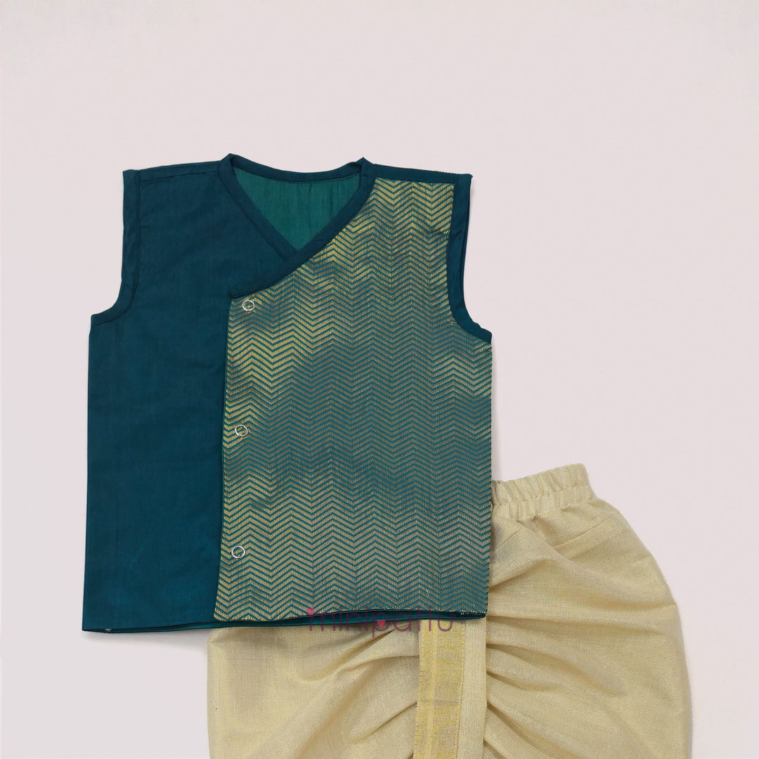 Yadhav - Teal Jabla Set Minipattu