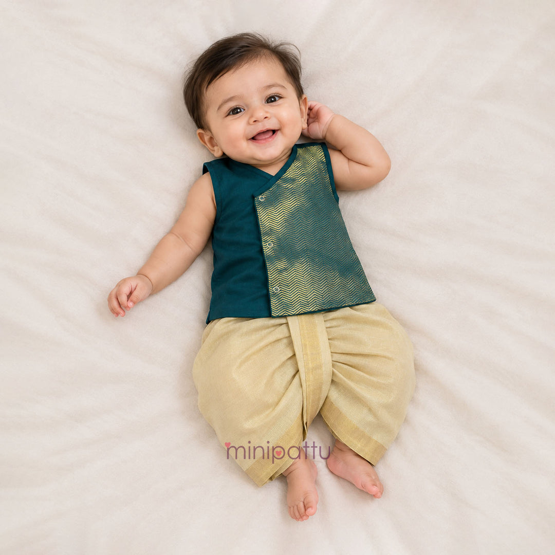 Yadhav - Teal Jabla Set Minipattu