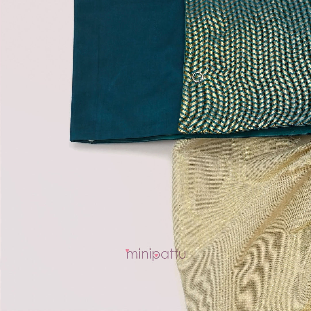 Yadhav - Teal Jabla Set Minipattu