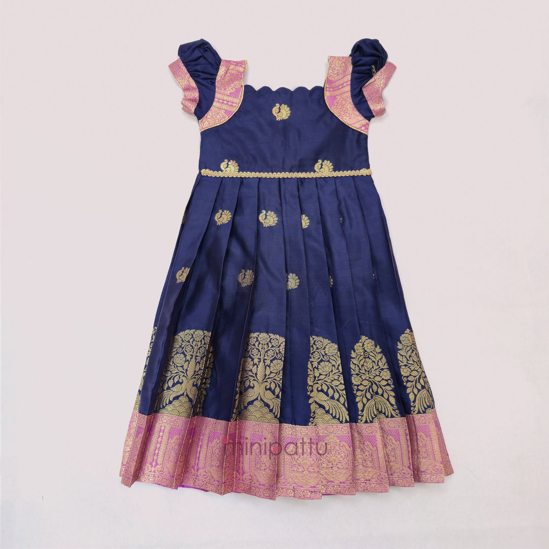 Nishita - Navy Blue Pattu Frock Minipattu