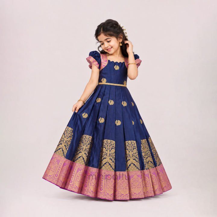 Nishita - Navy Blue Pattu Frock Minipattu