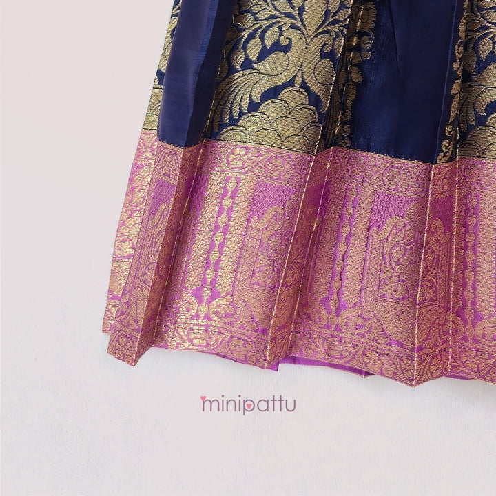 Nishita - Navy Blue Pattu Frock Minipattu