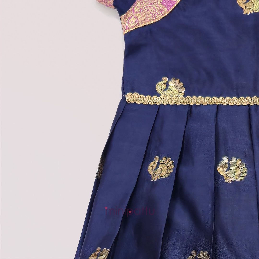 Nishita - Navy Blue Pattu Frock Minipattu