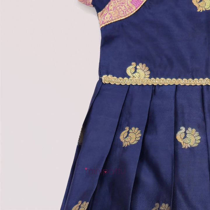 Nishita - Navy Blue Pattu Frock Minipattu