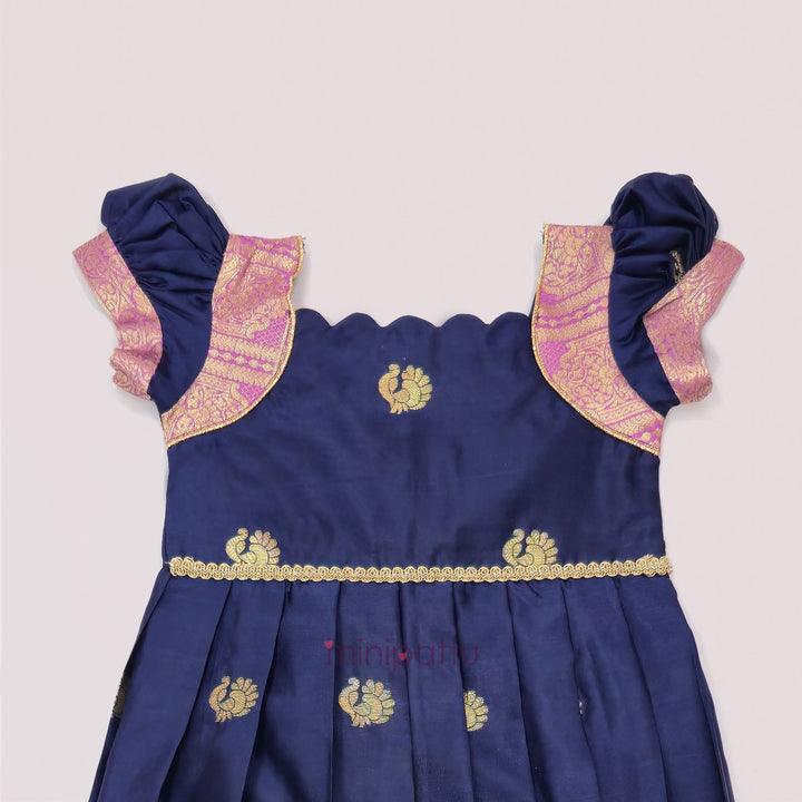 Nishita - Navy Blue Pattu Frock Minipattu