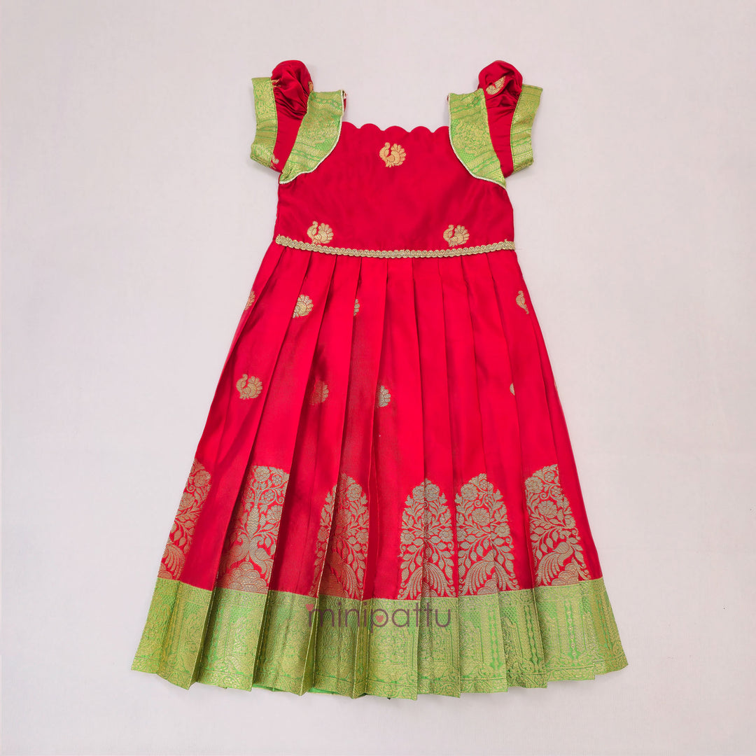 Nishita - Red Pattu Frock Minipattu