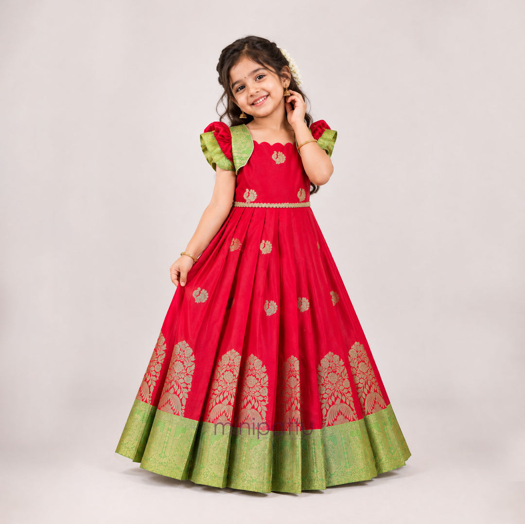 Nishita - Red Pattu Frock Minipattu