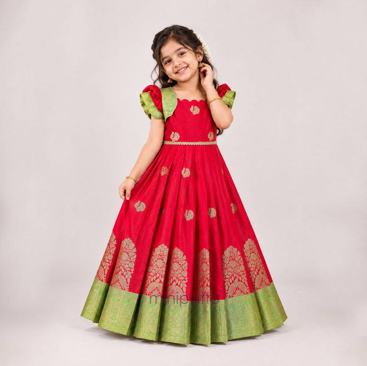 Nishita - Red Pattu Frock Minipattu