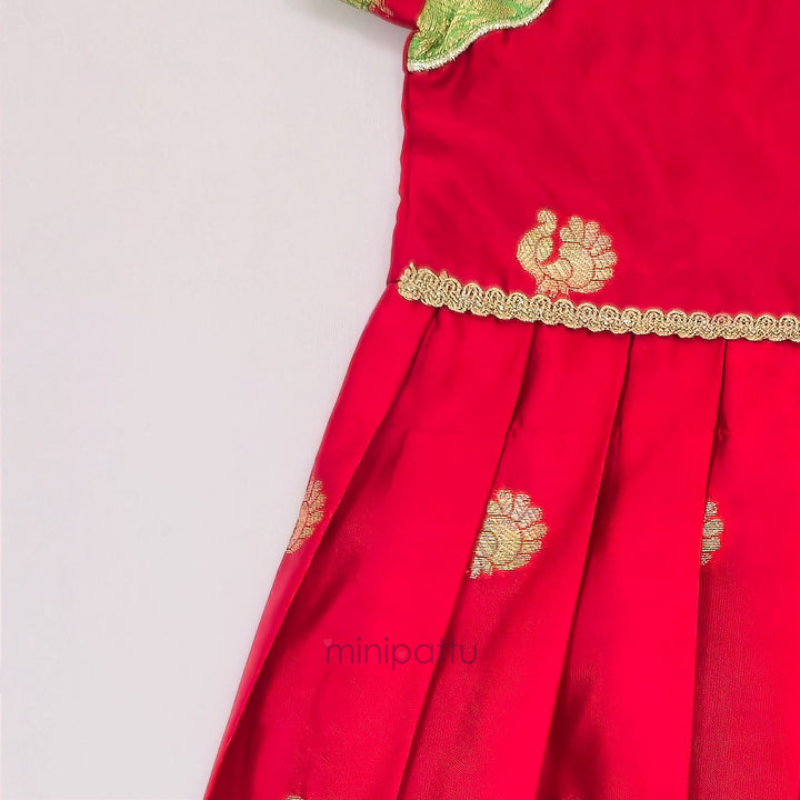 Nishita - Red Pattu Frock Minipattu