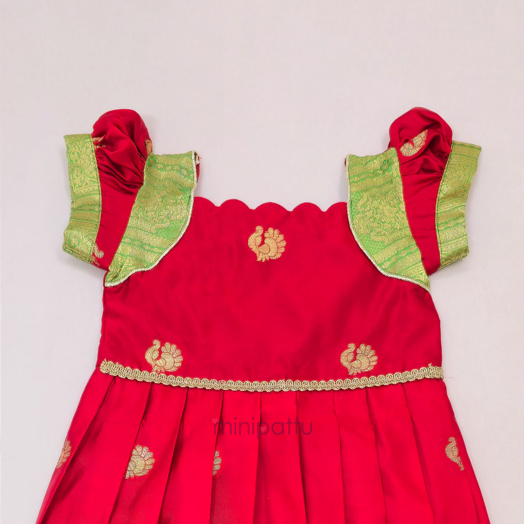 Nishita - Red Pattu Frock Minipattu