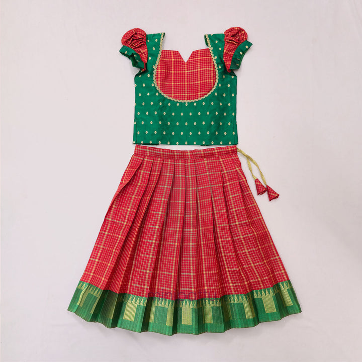 Kritika - Red Green Checks Pattu Pavadai Minipattu