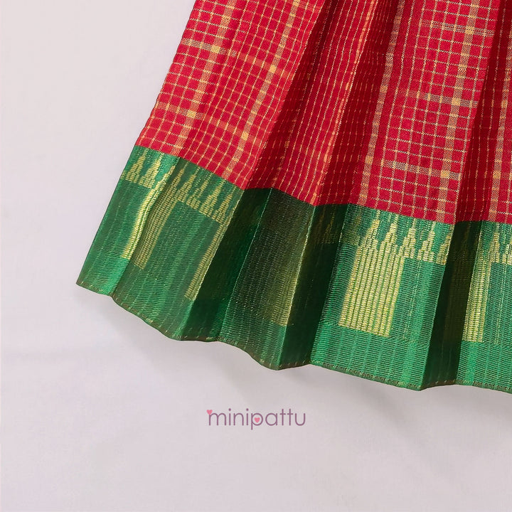Kritika - Red Green Checks Pattu Pavadai Minipattu