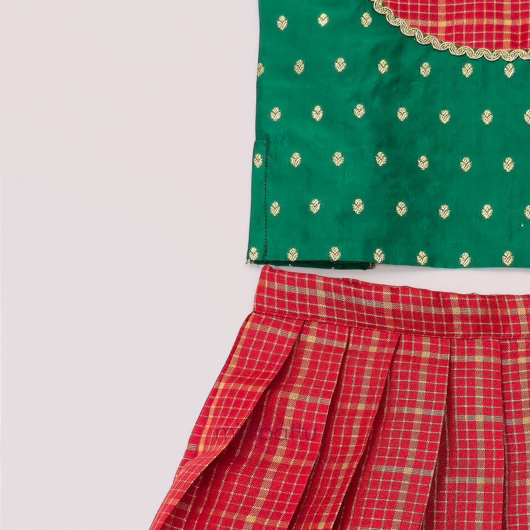 Kritika - Red Green Checks Pattu Pavadai Minipattu