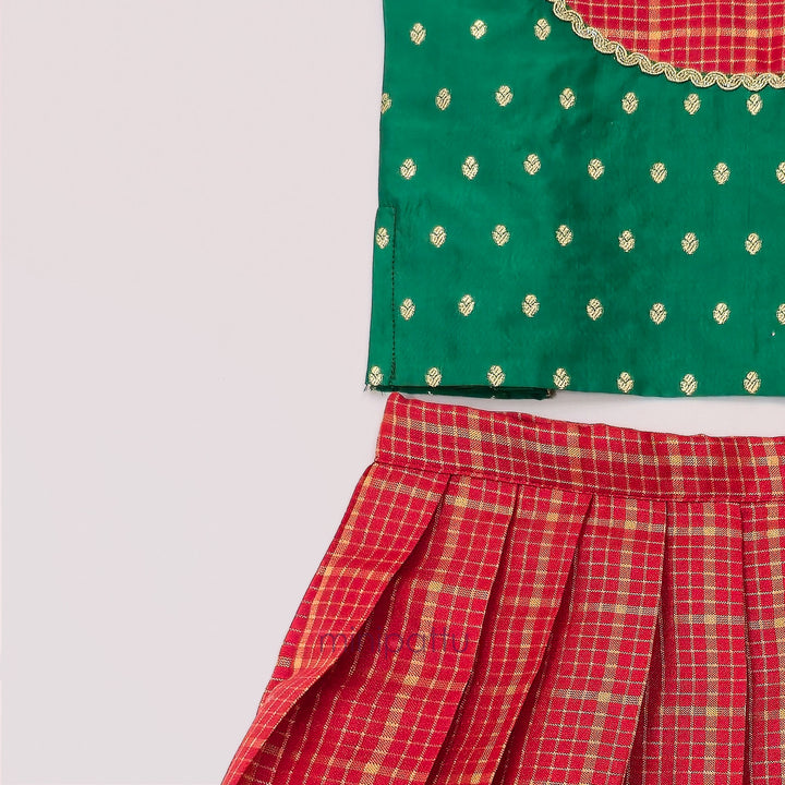 Kritika - Red Green Checks Pattu Pavadai Minipattu