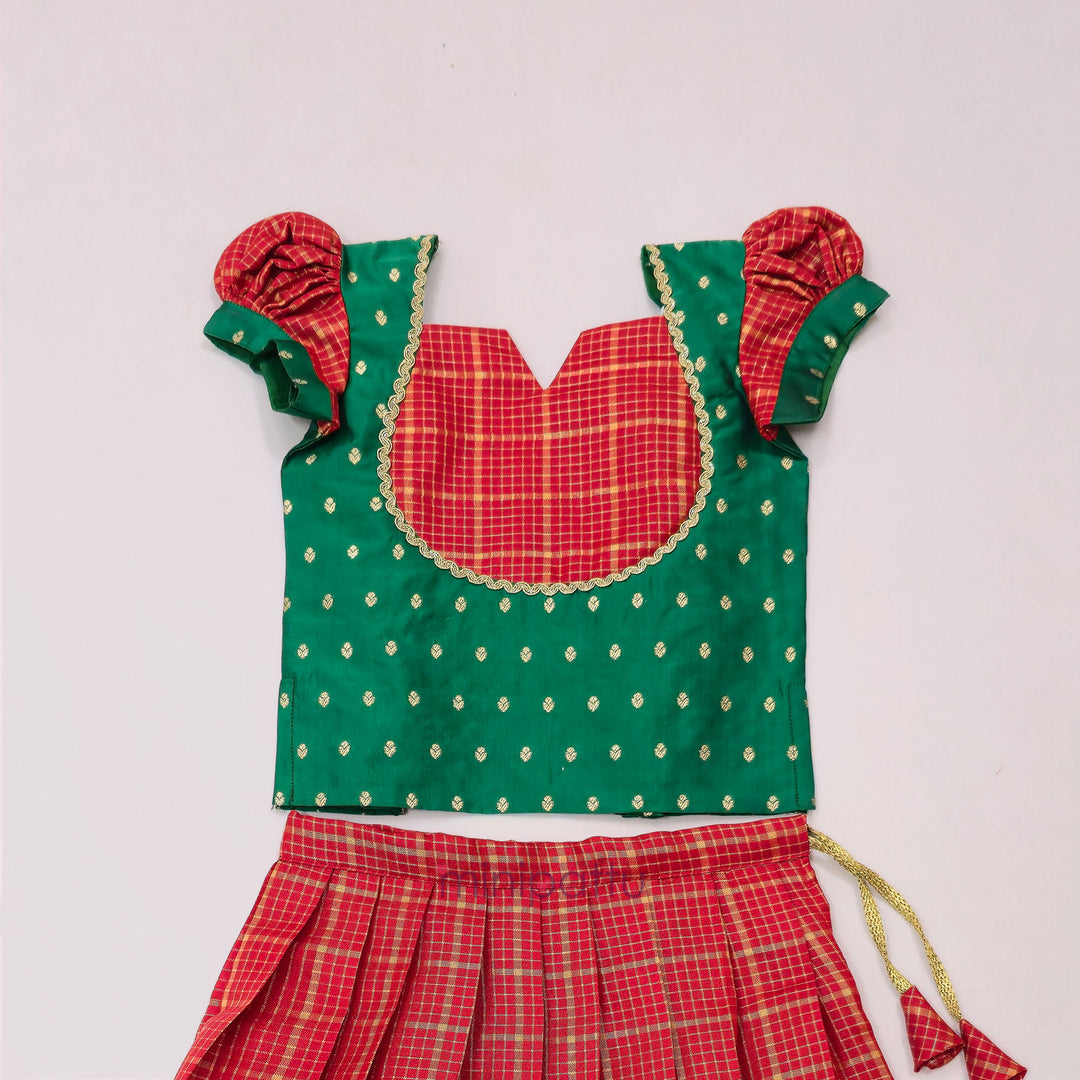 Kritika - Red Green Checks Pattu Pavadai Minipattu