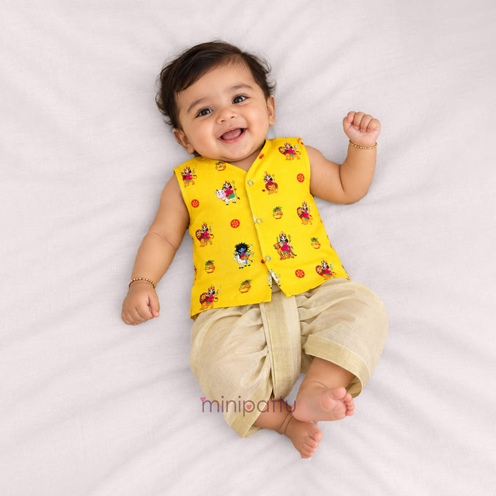 Navadurga Yellow Jabla Set Minipattu