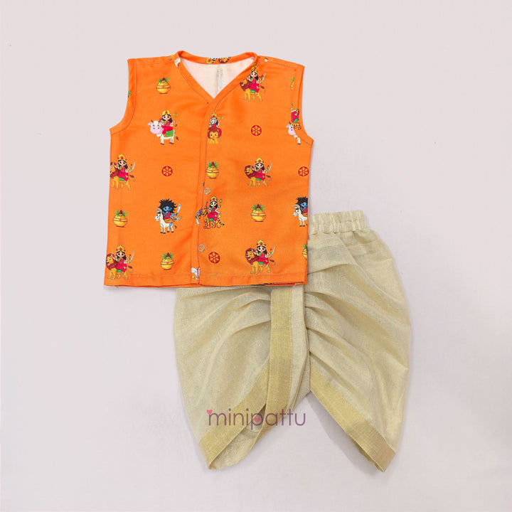 Navadurga Orange Jabla Set Minipattu