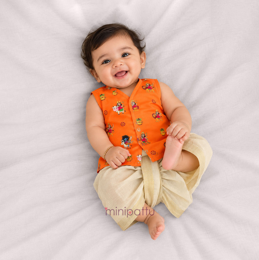 Navadurga Orange Jabla Set Minipattu