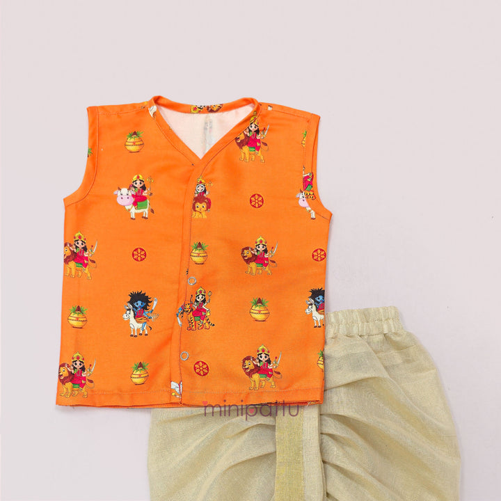 Navadurga Orange Jabla Set Minipattu