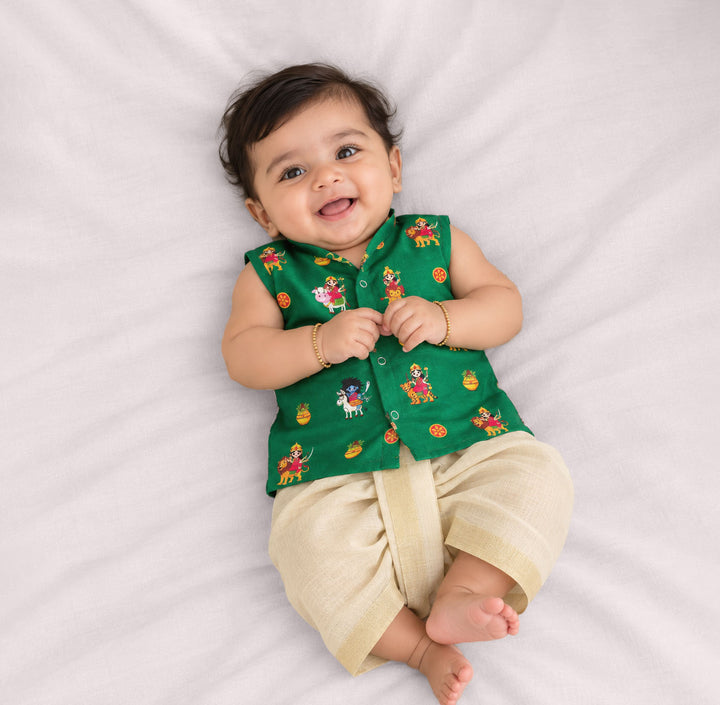Navadurga Green Jabla Set Minipattu