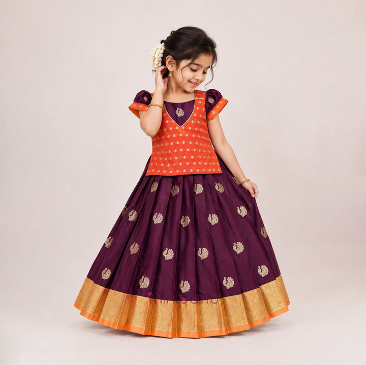 Annapakshi - Rust Burgundy Pattu Pavadai Minipattu