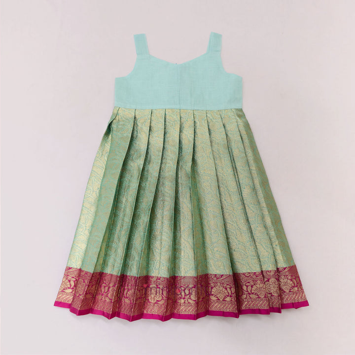 Tanushri - Pink Green Pattu Pavadai Minipattu