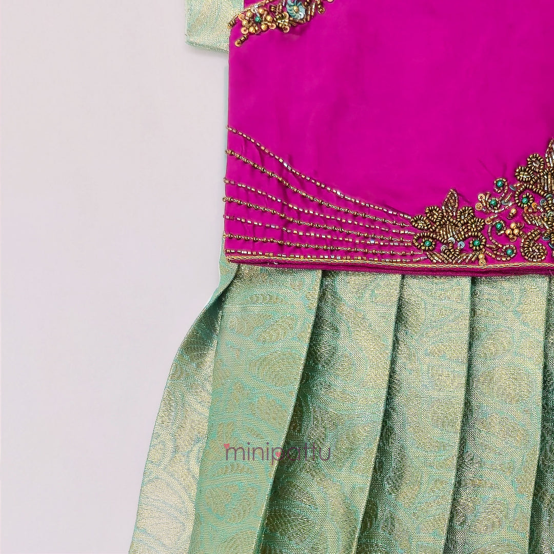 Tanushri - Pink Green Pattu Pavadai Minipattu