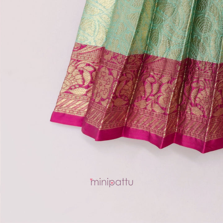 Tanushri - Pink Green Pattu Pavadai Minipattu